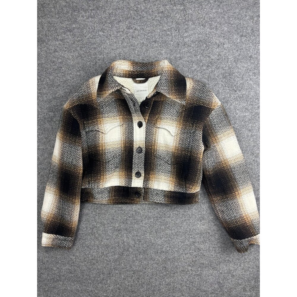 Avec Les Filles Jacket Womens Small Brown Plaid Tweed Sherpa Lined Cropped